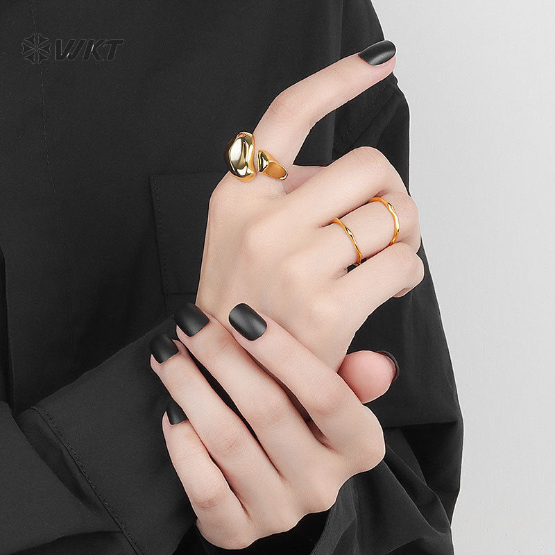 WT-RF013 Unique Features Simple Design Yellow Brass In 18k Gold Plated Men And Women Metal Irregular Rings For Party Jewelry
