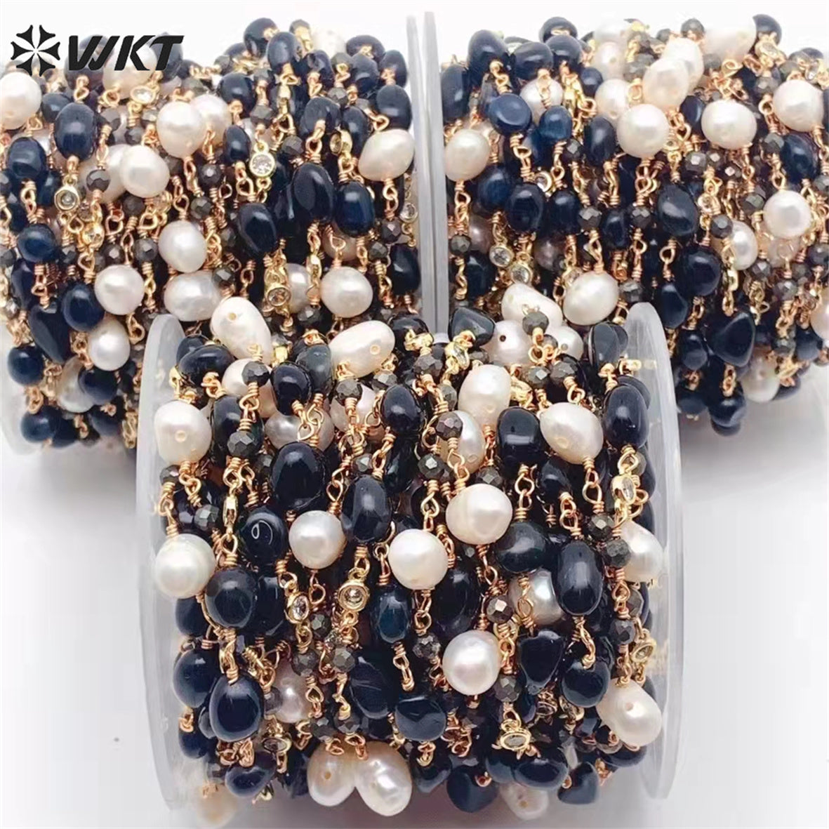WT-RBC208 Wholesale Fashion Gold Electroplated Colorful Natural Tourmaline Beads Chain Handmade Stone Made Rosary Beads Chain