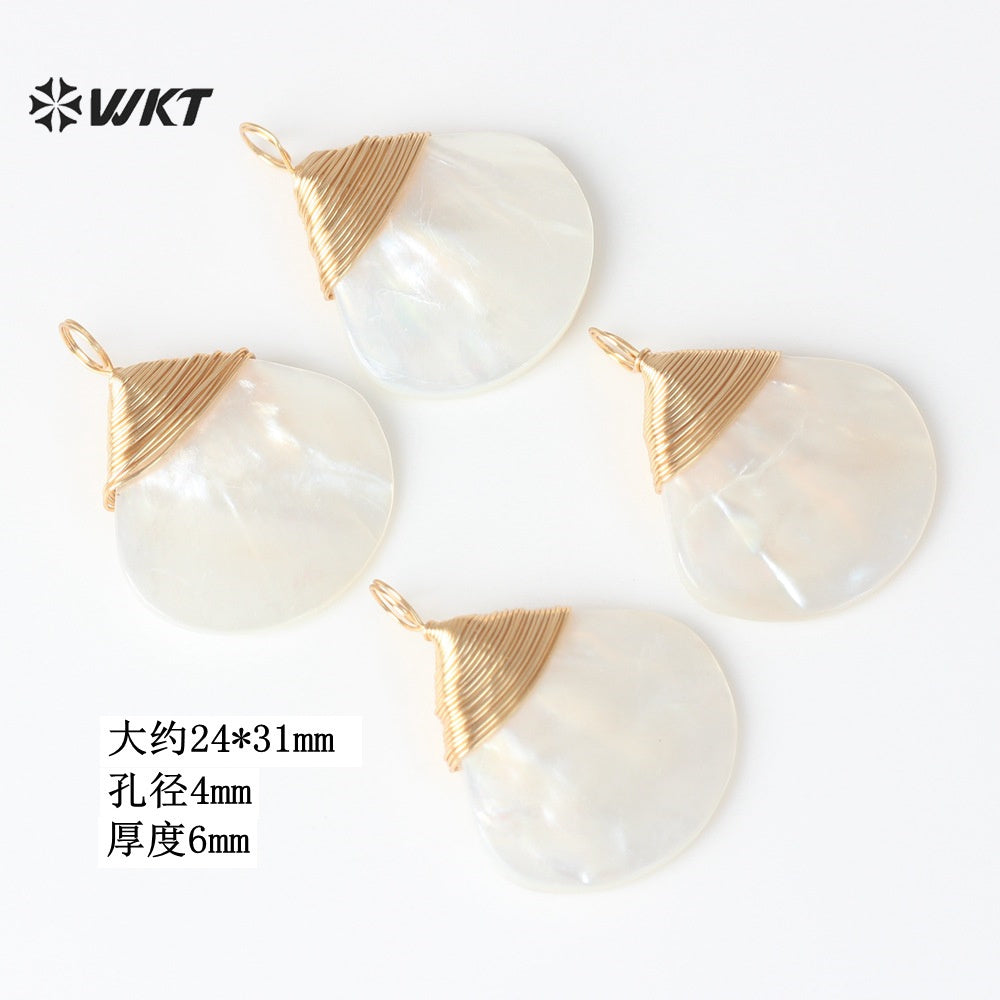 WT-JP443 Newest Sales Handmade Winding Wire Triangle Fan Shape White Shell Charm Pendants For Earrings Jewelry Accessories