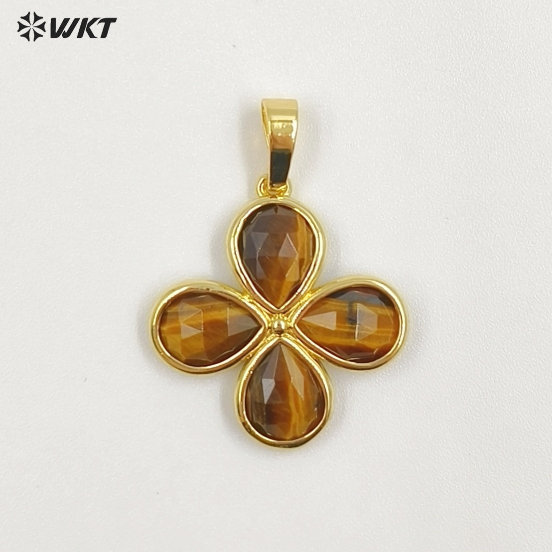 WT-P2031 Romantic Lovely Gold Plated Lucky Four Leaves Clover Flowers Shape Natural Gemstone Pendants For Ladies Necklace DIY