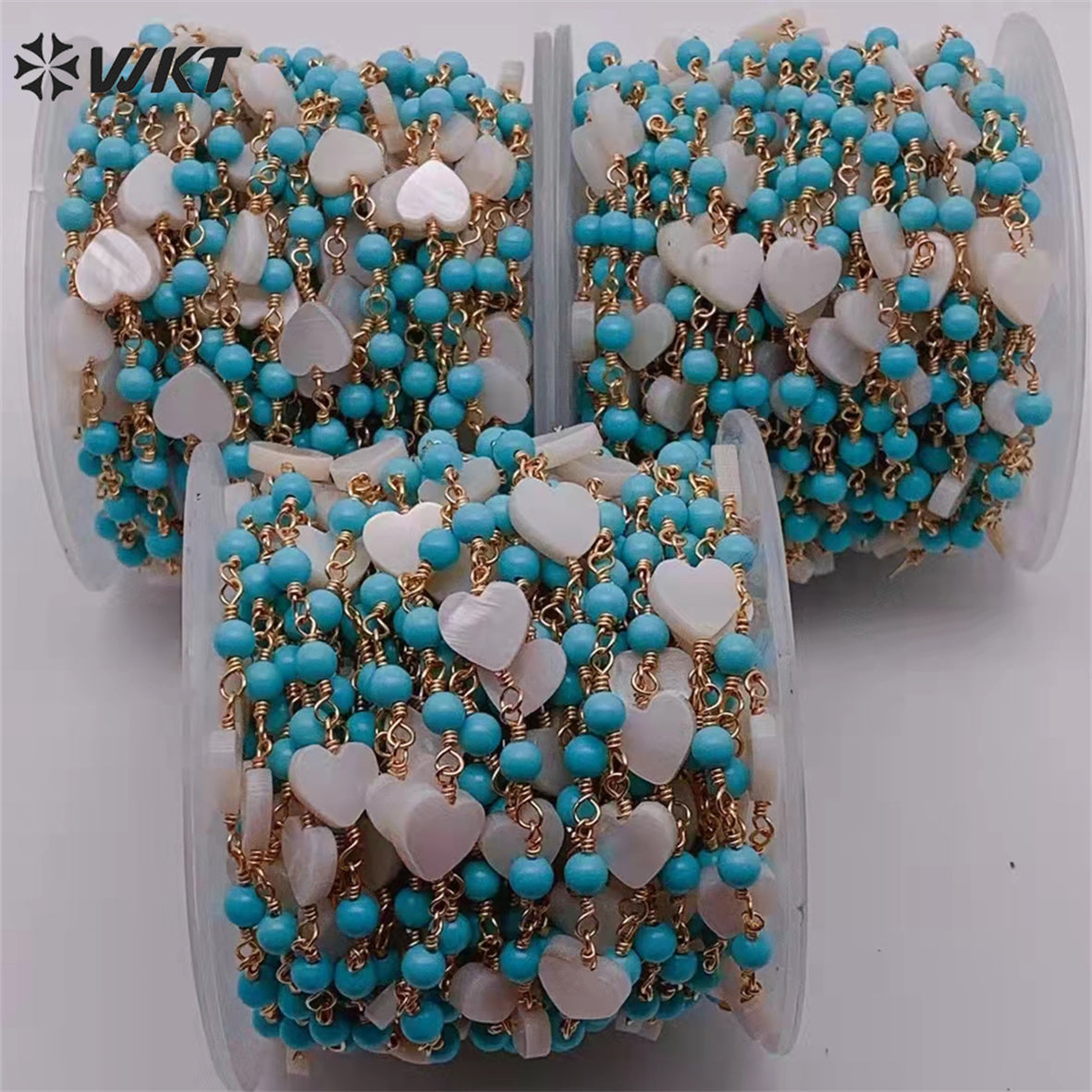 WT-RBC208 Wholesale Fashion Gold Electroplated Colorful Natural Tourmaline Beads Chain Handmade Stone Made Rosary Beads Chain