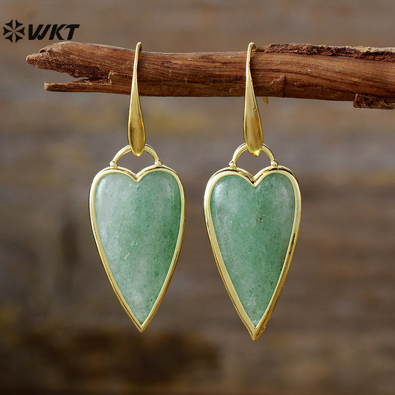 WT-E784 Lovely Design Gold Plated Earrings With Natural Rose Quartz Stone Heart Shape Fashion Ladies Jewelry Wholesale