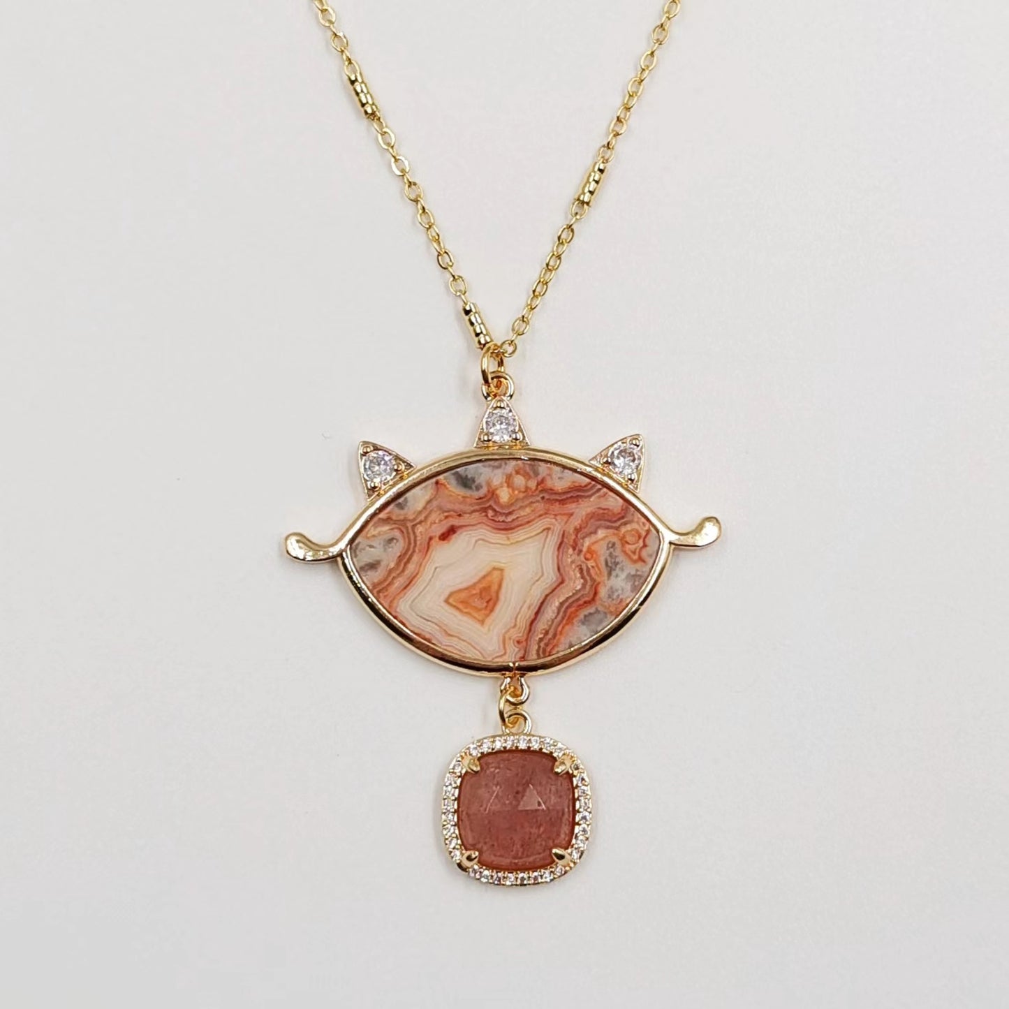 WT-N1444 WKT Best 2023 Newest Natural Necklace Women 18+2 Inch Long Double Pendant Stone Gemstone Necklace
