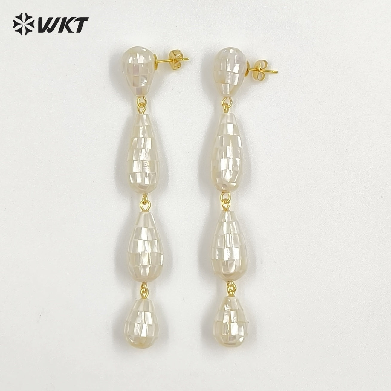 WT-MPE189 Amazing Gorgeous Natural White And Abalone Shell Gold Long Earrings For Female Party Wearing Jewelry Accessory