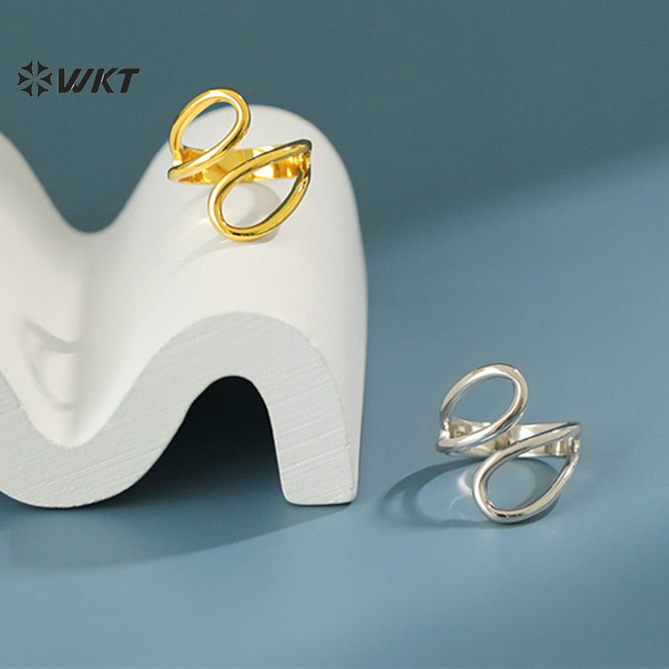 WT-RF014 New Arrival Yellow Brass 18K Gold Plated Trendy Style Spiral Lines Shape Elegant Women Metal Rings For Wedding Gift