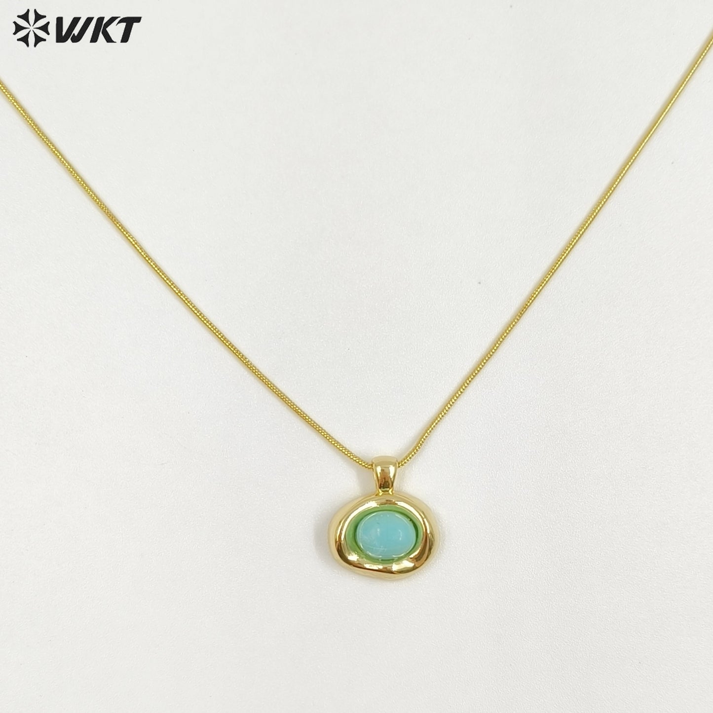 WT-N1496 The New Listing Trendy Gold Plated Fine Chain Natural Gemstone Round Pendant Necklace As Ladies Birthday Gift