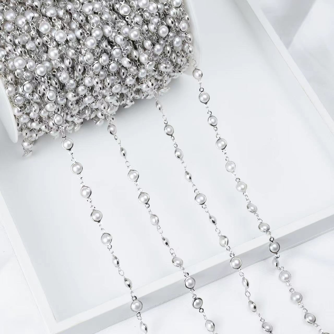 WT-RBC220 Amazing Unique Artificial Pearl Beads Jewelry Chain Women DIY Handmade Round Beads Necklace Chain in 5 Meters