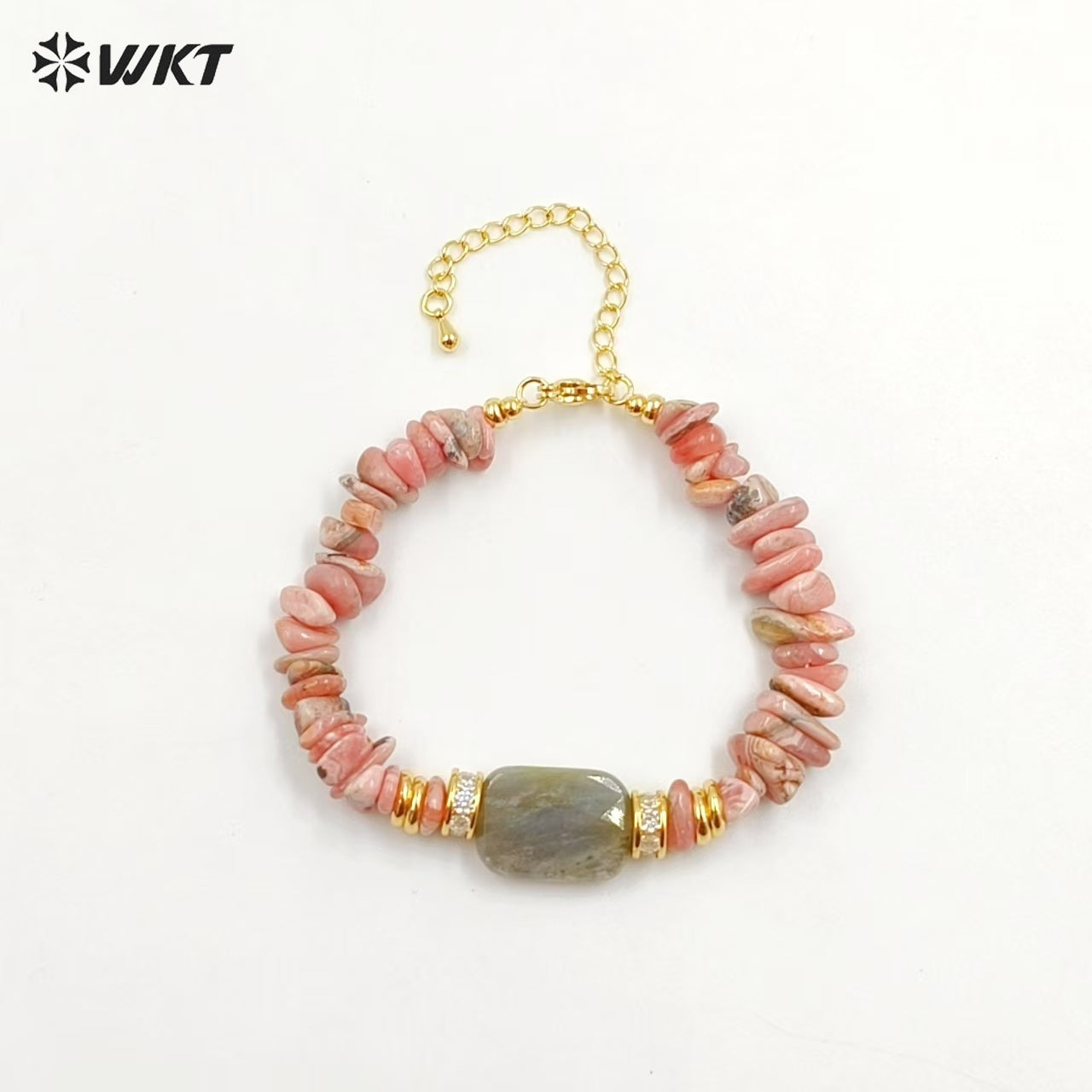 WT-B692 WKT Natural Nugest Stone in Adjustable Beaded Irregular Bracelet With Labradorite and Pink Opal for Women Jewelry Gift