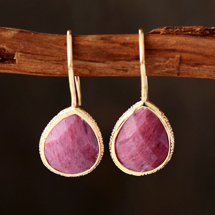 WT-E783 Simple Exquisite Design Ladies Earrings Water Drop Shape Natural Stone With 18K Gold Plated For Daily Decoration