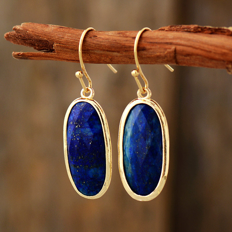 WT-E785 Wholesale Luxury Women Jewelry With Natural Amethyst Stone Long Oval Hoop Earrings Gold Plated For Daily Wearing Style