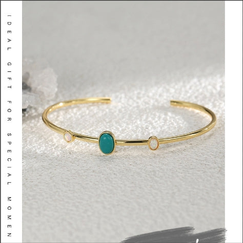 WT-B703 Trendy Modern Style Gold Plated Natural Turquoise And Opal Stone Women Cuff Bangles As Ladies Elegant Jewelry Gift