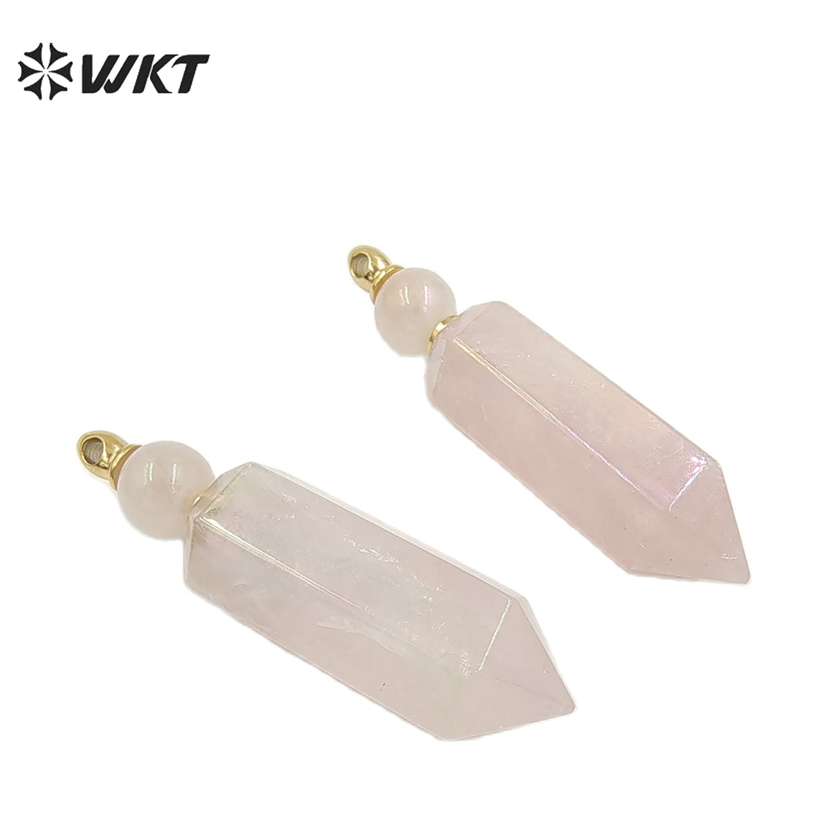 WT-P1788 Delicate Texture Natural Stone Rose Quartz With Aura Hexagonal Prism Pendant Elegant for Women Gifts Quartz Pendant