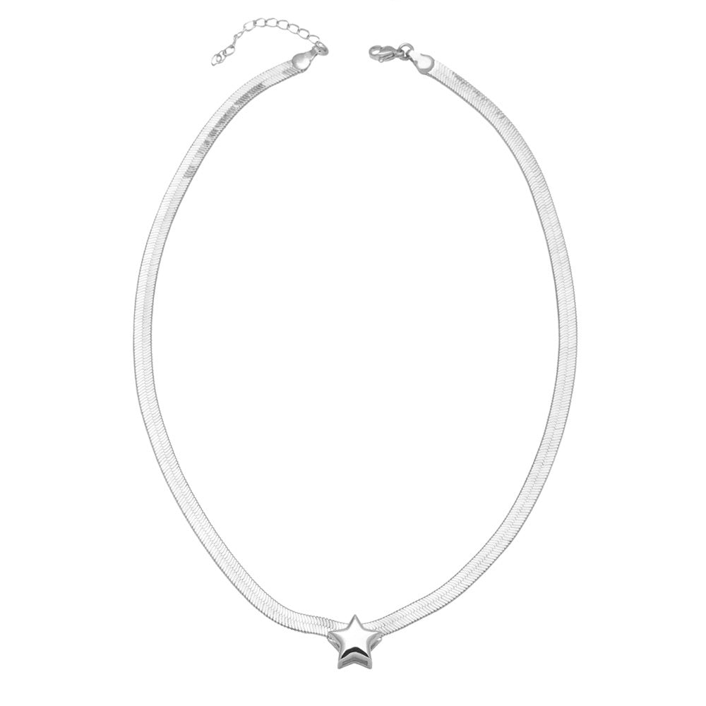 WT-JFN23 WKT Design Beautiful and Classical Style Star Shape Brass and Silver 18K Gold Plated Metal Necklace for Anniversity