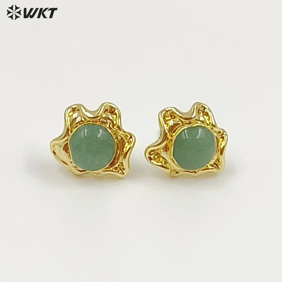 WT-EHP102 Exquisite Lovely 18K Gold Plated Natural Gemstones With Hoop Sun Shape Earrings For Girls Jewelry DIY Findings