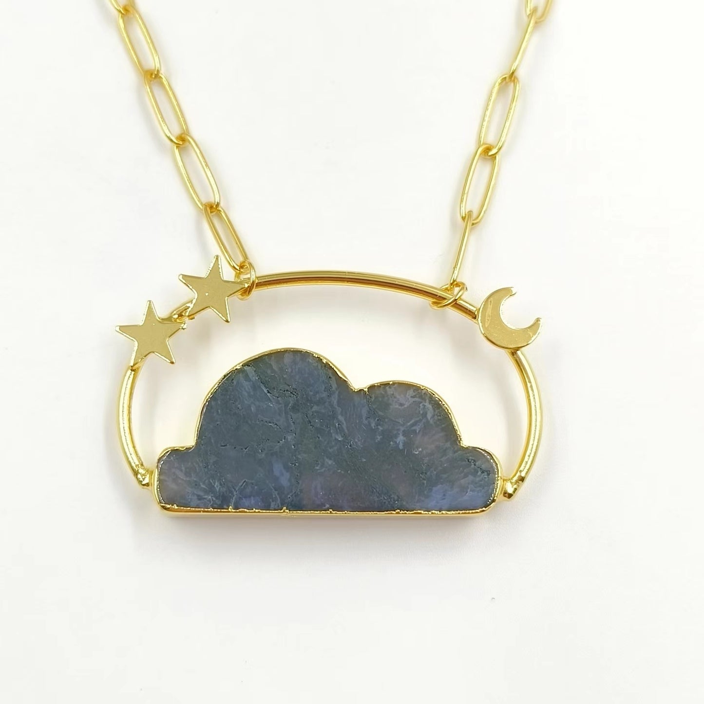 WT-N1447 WKT Exclusive Design Fashion 18K Real Gold Plated Resist Tarnishable Natural Stone Clouds Pendant Necklace Lovely Made