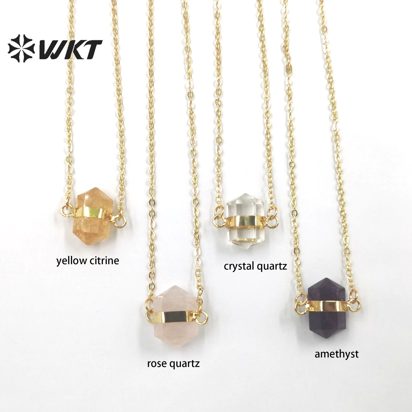 WT-N1379 Attractive Small Hexagon Necklace Fashion 18k Gold Plated Pendant Necklace Natural Crystal Quartz Pendant Necklace