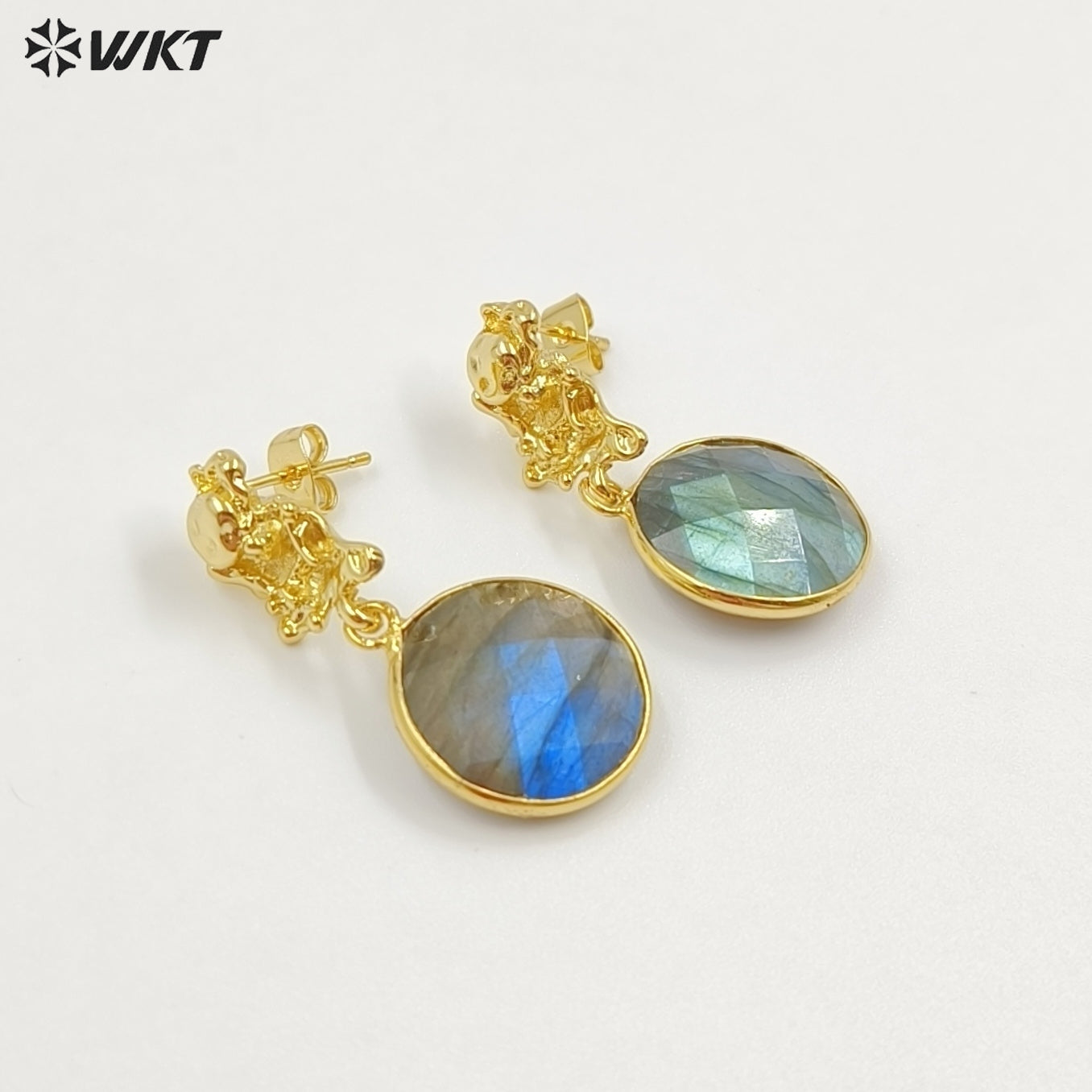 WT-E790 Mysterious Vintage Natural Labradorite Gold Plated Waterdrop Shape Pendant Women Earrings Suitable For All Occasions