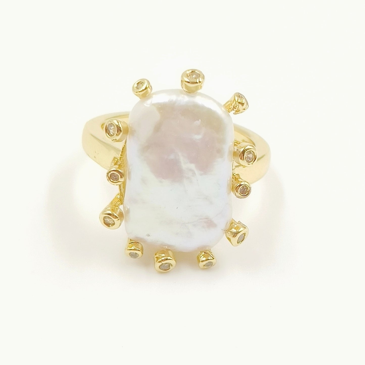 WT-MPR058 Freshwater Pearl Zircon Stravagante 18k Gold Plating Trendy Ring Lovely Women Natural Pearl Boho Ring for Gift