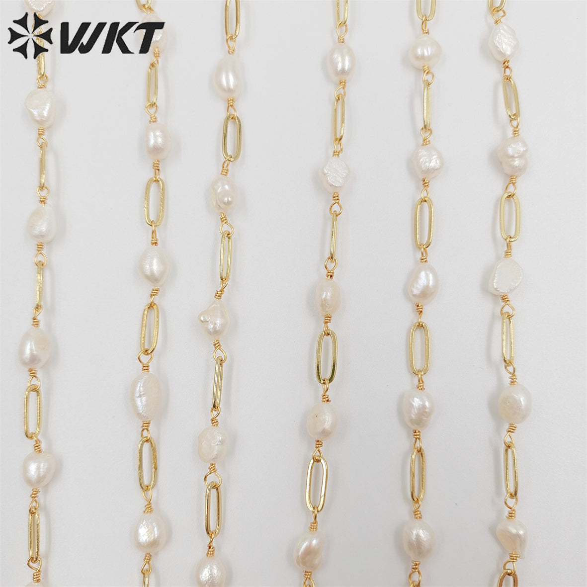 WT-RBC211 Newest Gold Plated Freshwater Pearl Mix Chain Jewelry Finding for Making Bracelet or Necklace Women Jewelry Chain