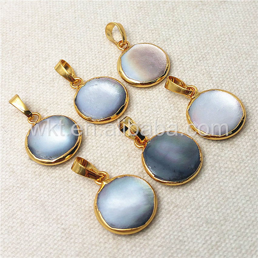 WT-P967 Charm Design 15mm Round Pearl Pendant with 24k Gold Plated,High Quality Pearl Pendant with Black Color Pearl Jewelry