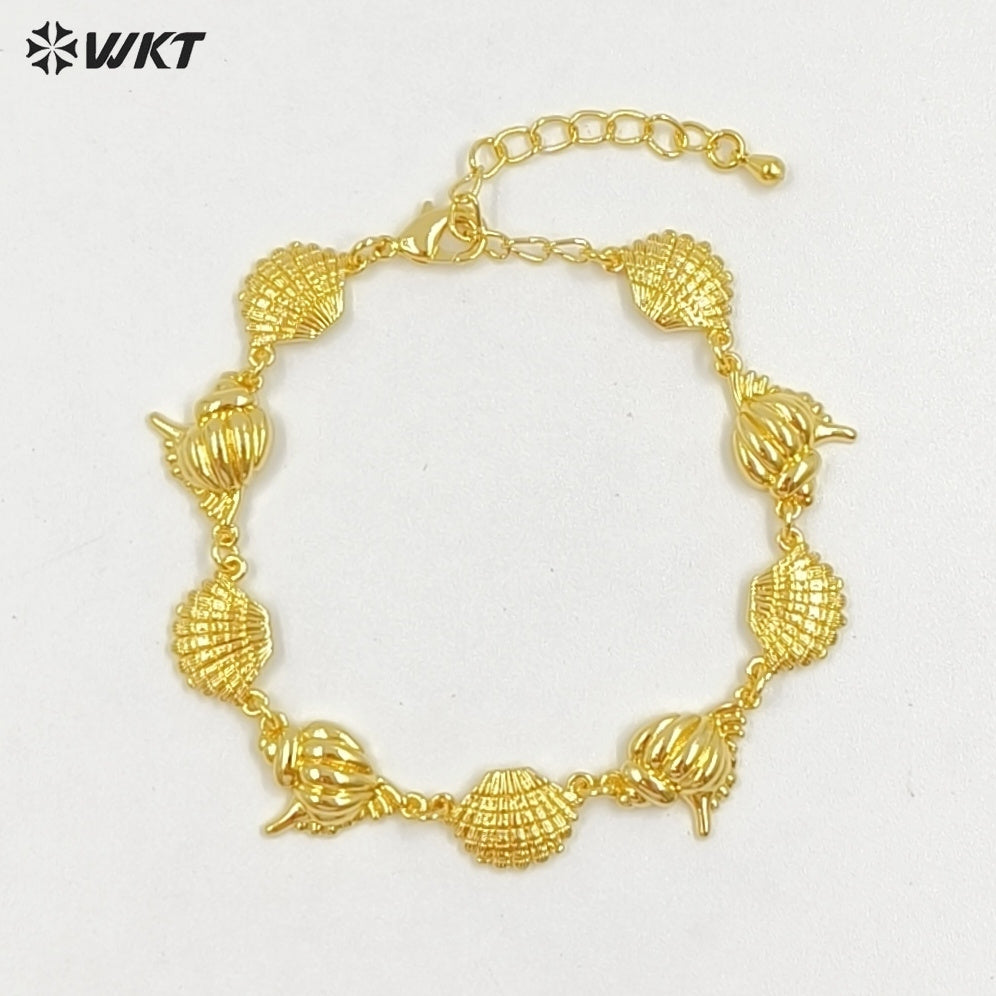 WT-JF368 Wholesale New Cute 18K Gold Plated Shell Shape Metal Bracelets For Women Party Jewelry Accessories Resist Tarnishable