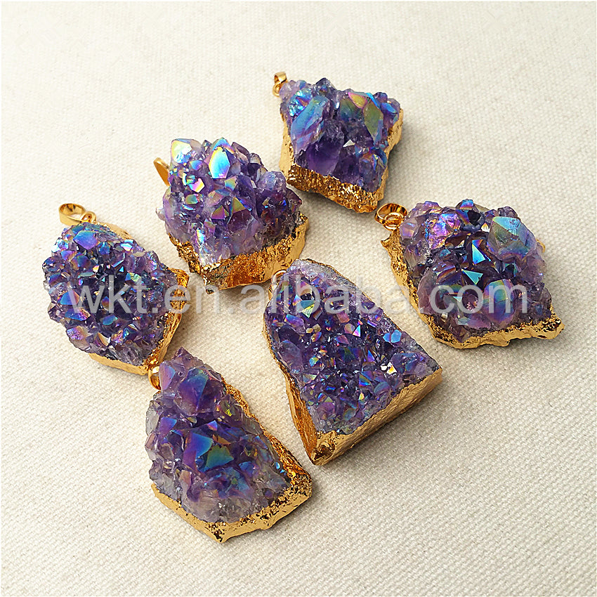 WT-P972 Exclusive Flame Angel Amethyst Pendant Angel Stone,natural Amethyst Pendant with Flame Angel Charm Amethyst Wholesale