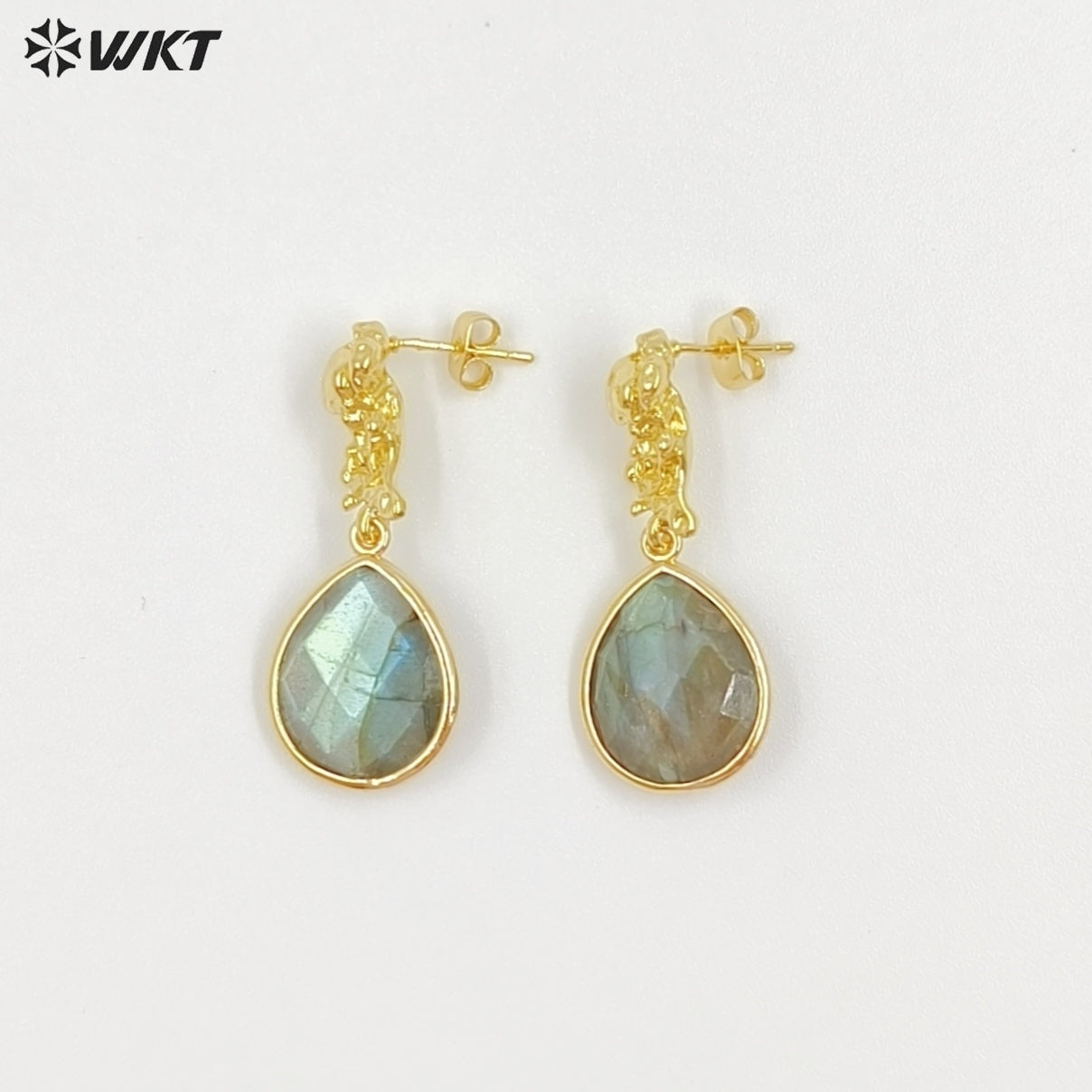WT-E790 Mysterious Vintage Natural Labradorite Gold Plated Waterdrop Shape Pendant Women Earrings Suitable For All Occasions