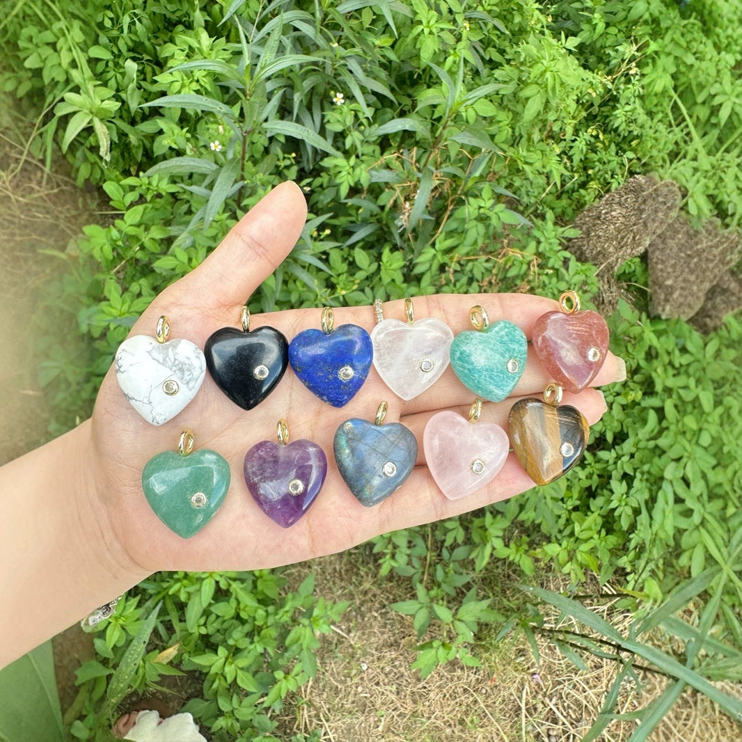 WT-P2028 Factory Wholesale Romantic Style Natural Gemstones And Zircon Heart Shape Pendants For Earrings Design Charms