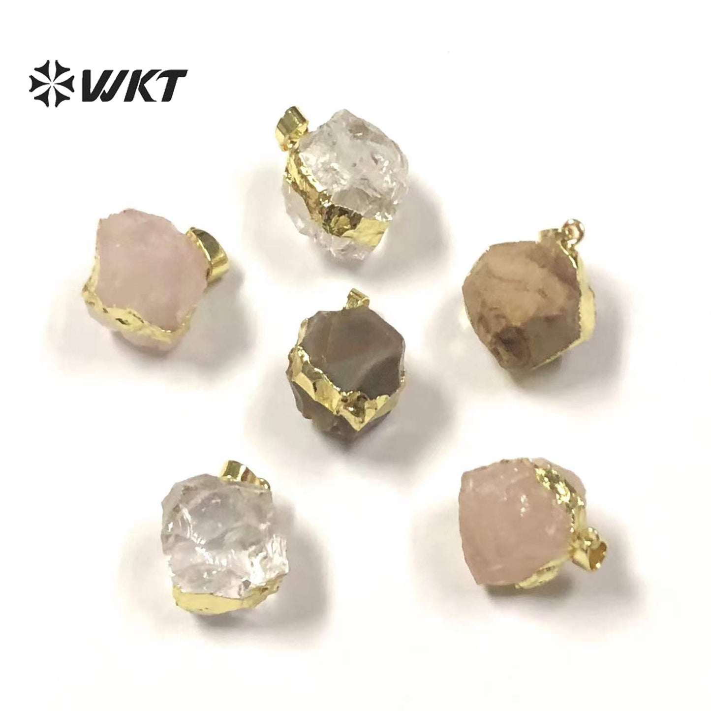 WT-P1775 Shiny Rock Style Round Natural Stones Rose Crystal Pendants Indian Agate Pendants Raw Crystal Pendant Lady Jewelry