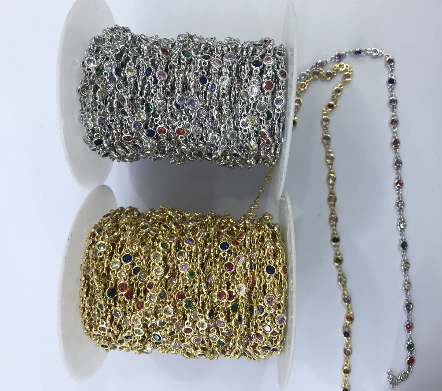 WT-BC132 Fashion Round Cubic Zircon Chain 18k Real Gold Plated Brass Chain Jewelry Making Cubic Zircon Chain
