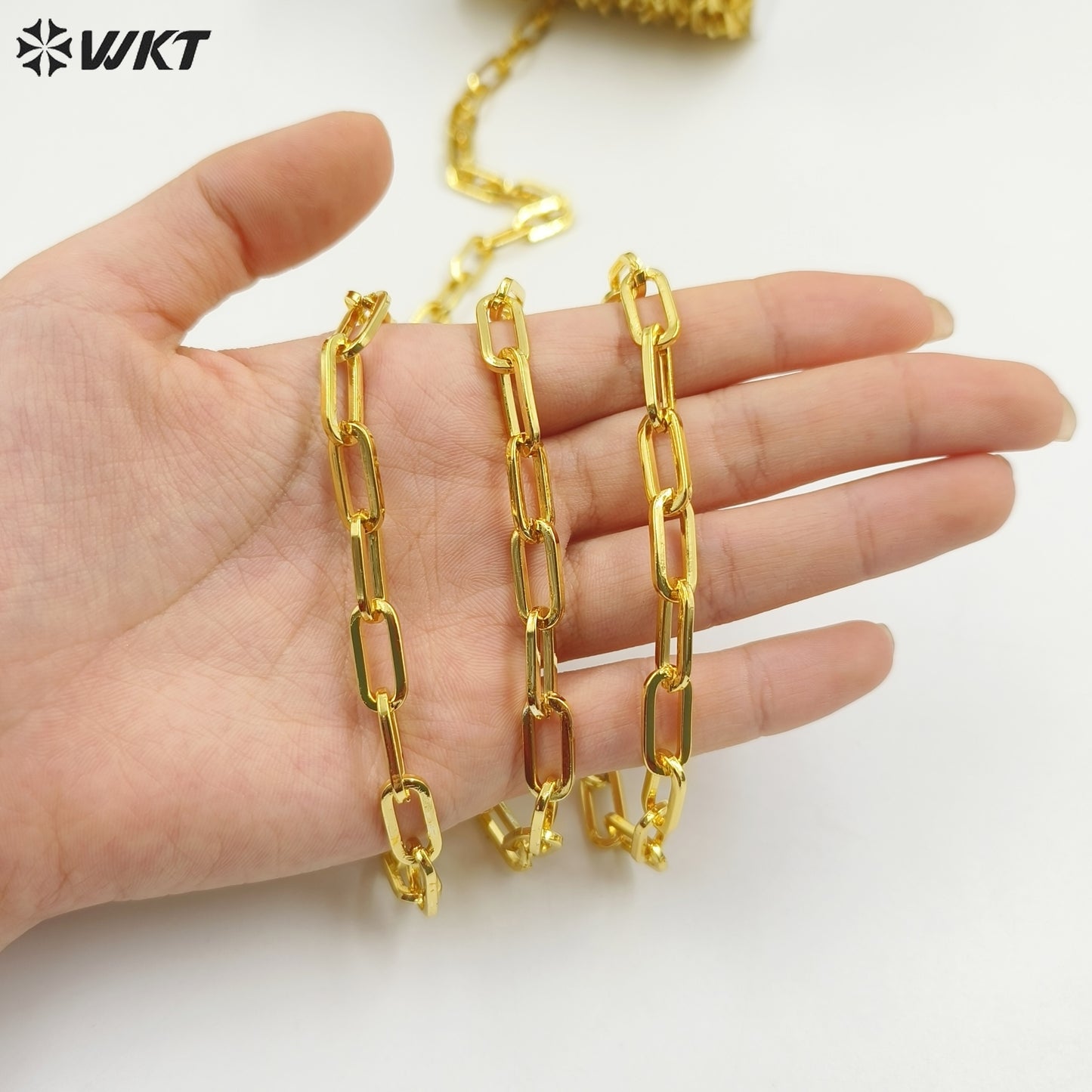 WT-BC227 WKT New 18K Real Gold Plated Resist Tarnishable Square Link Cross Chain Findings for Jewelry Design