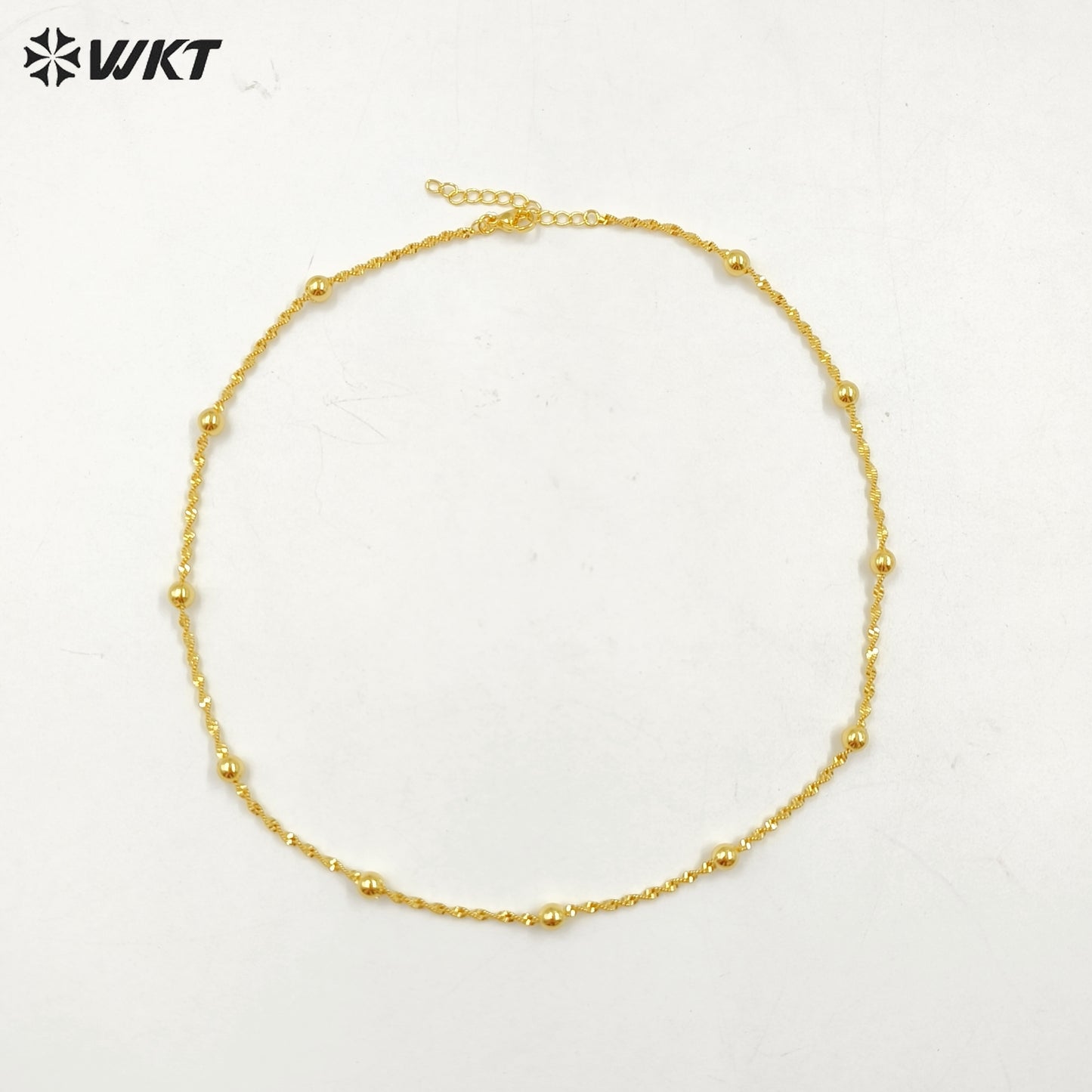 WT-BFN060 WKT New Handmade Round Beads Twisted 16 Inch Long Gold Plated Resist Tarnishable Chain Necklace