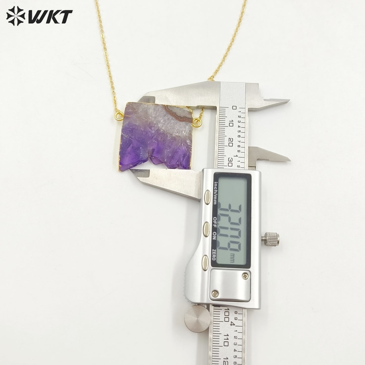 WT-N121 Amazing Unique Slice Natural Druzy Amethyst Stone Necklace With 18K Gold Plated on Trim Energy Gemstone Pendant