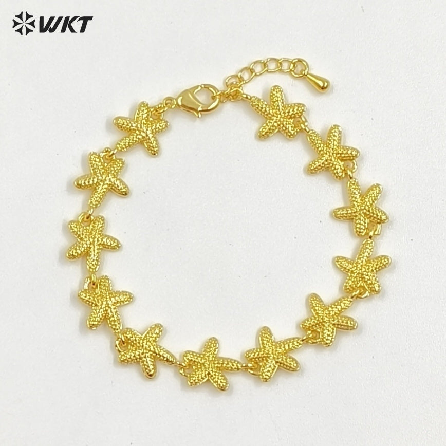 WT-JF367 Fashion Yellow Brass Gold And Silver Plated Starfish Shape Shell Element Lovely Bracelets For Ladies Daily Jewelry