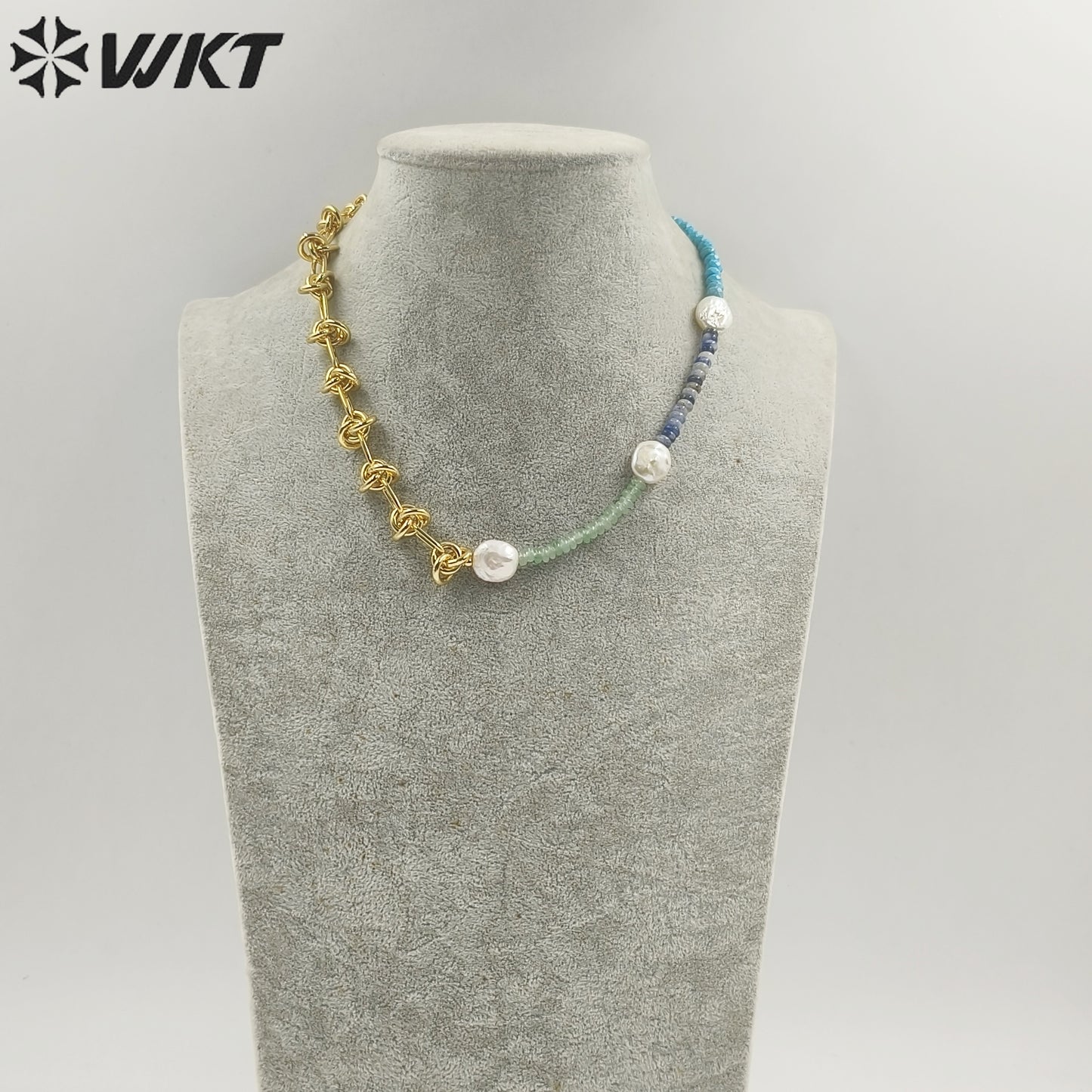 WT-JN242 Wholesale Vintage Trendy Stone and Pearl 18k Chain Gold Plated Exquisite High Quality Pendant Beads Necklace