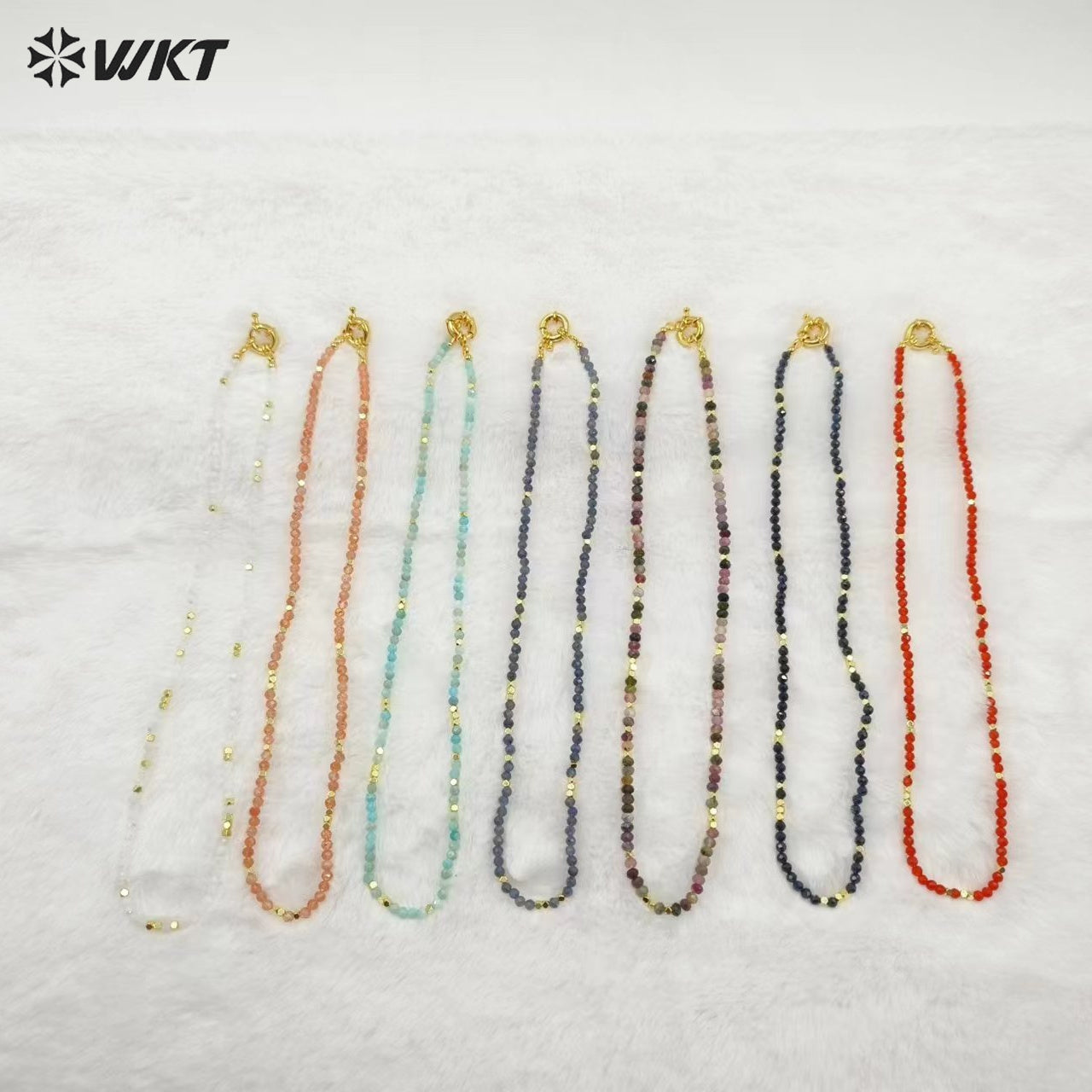 WT-N1443 WKT Best 2023 Newest Natural Aura Cluster Quartz Necklace Women Simple Hoop Aura 3MM Stone Beads Necklace