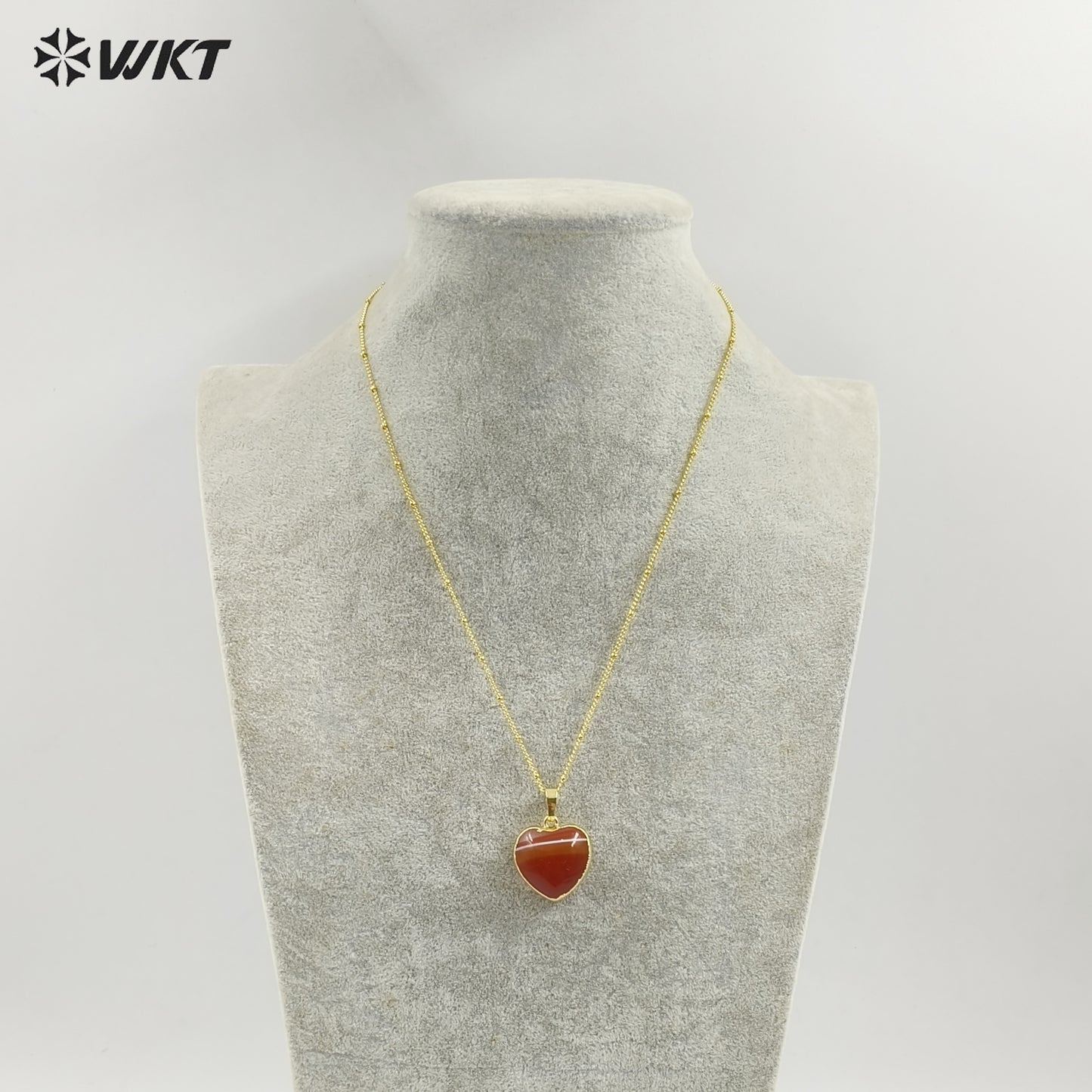 WT-N1485 Fashion Popular 18K Real Gold Plated Lovely Small Gemstone Birthday Stone Heart Charms Necklace