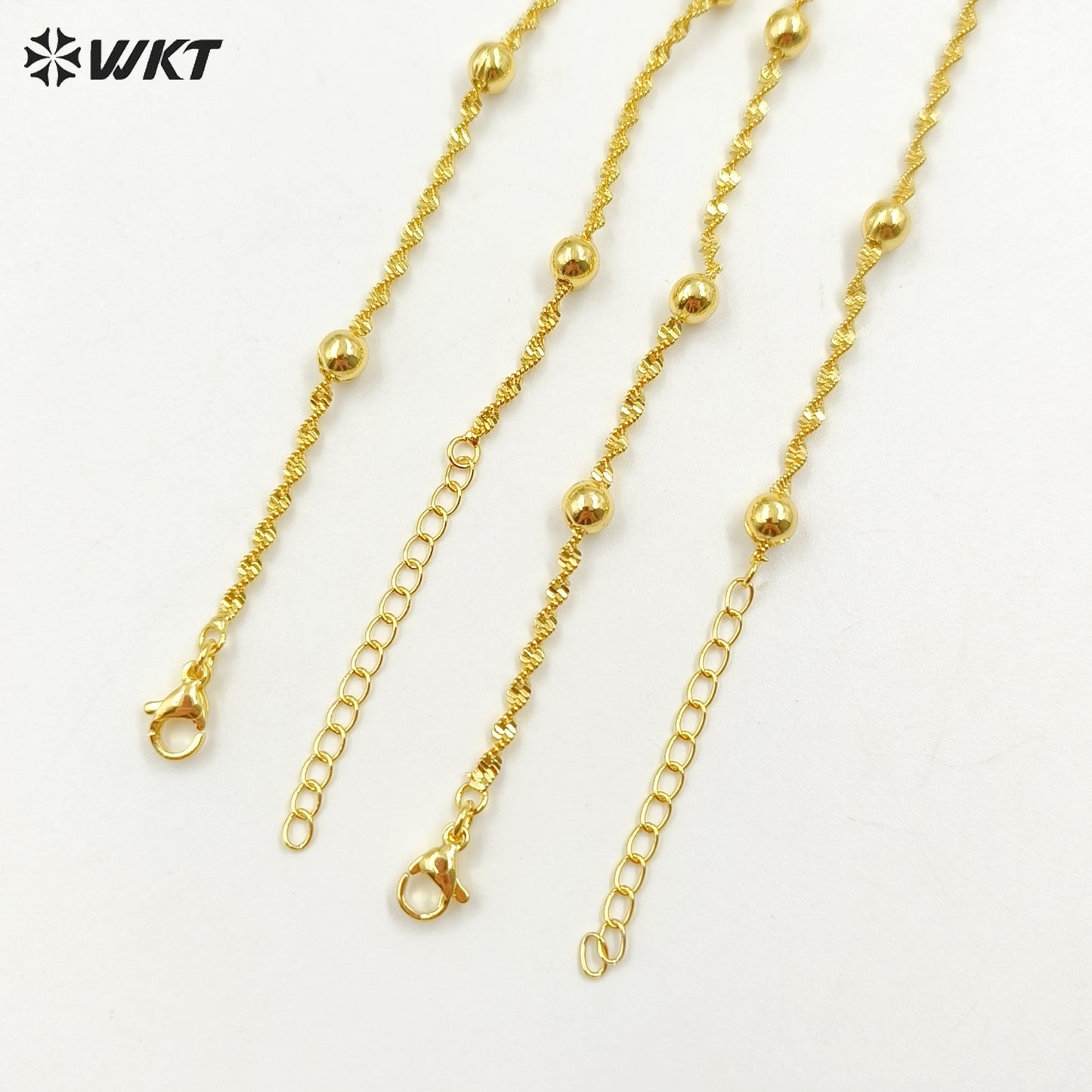 WT-BFN060 WKT New Handmade Round Beads Twisted 16 Inch Long Gold Plated Resist Tarnishable Chain Necklace