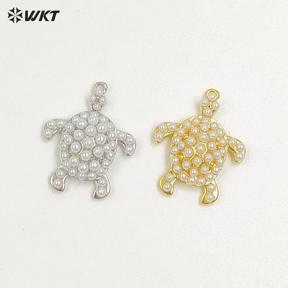 WT-MP310 Wholesale Fine Jewelry Gold And Silver Color Marine Animals Crab Shape Zircon With Artificial Pearl Little Pendants
