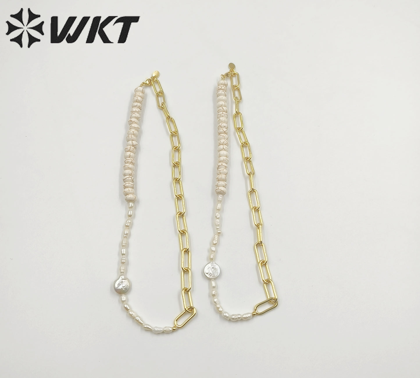 WT-JN243 Wholesale Vintage Trendy Turquoise and Pearl 18k Chain Gold Plated Elegant Exquisite High Quality Pendant Necklace