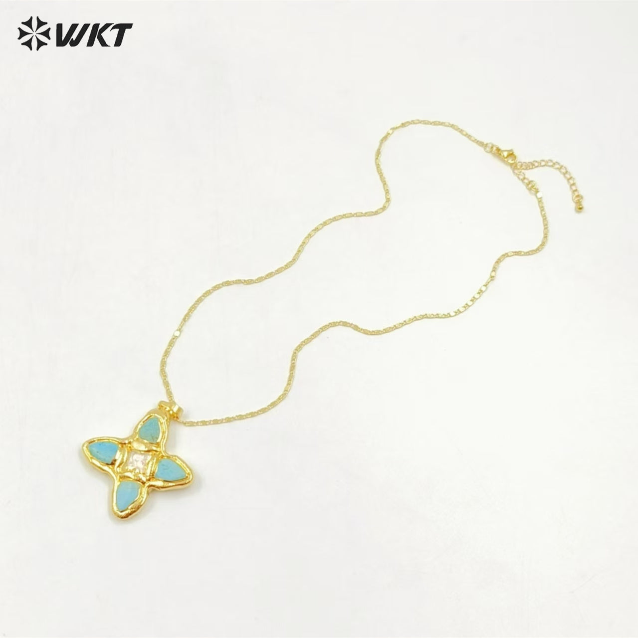 WT-JN314 Amazing Super Hot Christian Religious Natural Turquoise Stone Assemble With Pearl Cross Pendants Necklace in 18K Gold