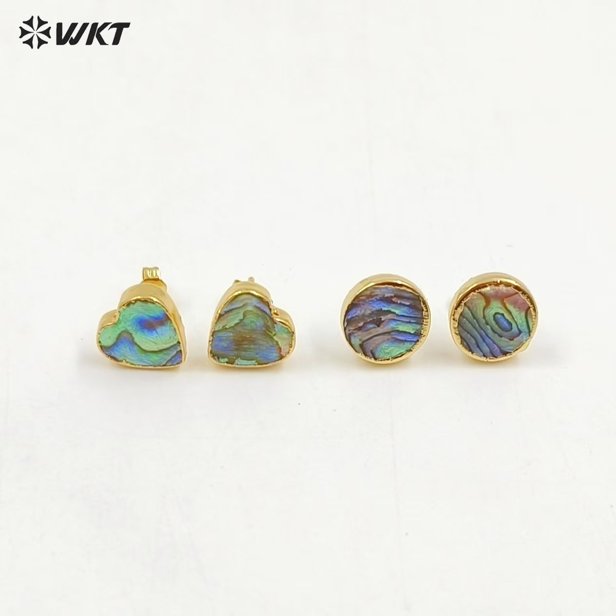 WT-E170 Wholesale Natural Abalone Shell Studs in 18k Real Gold Plated Resist Tarnished Lady Triangle Studs