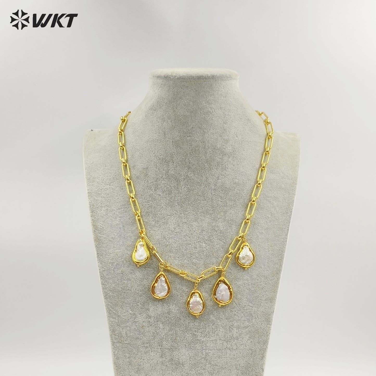 WT-JN325 Wholesale Handmade Precious Design 5 Drop Natural Pearl Dangling Statement Women Necklace