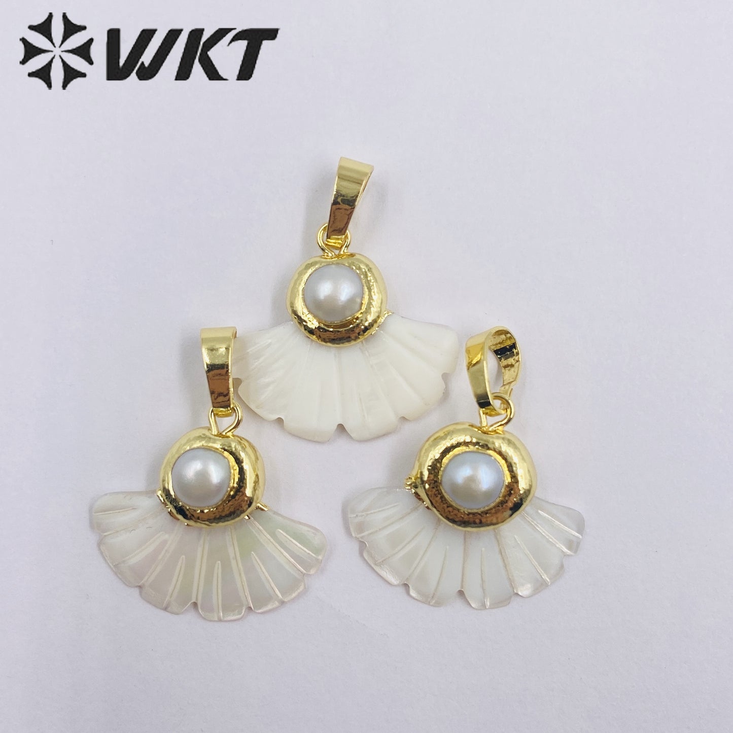 WT-JP344 WKT Classic Vintage Hot Selling Fan Design Freshwater Pearl Luxury Scallop Shell Necklace Pendants for Daily