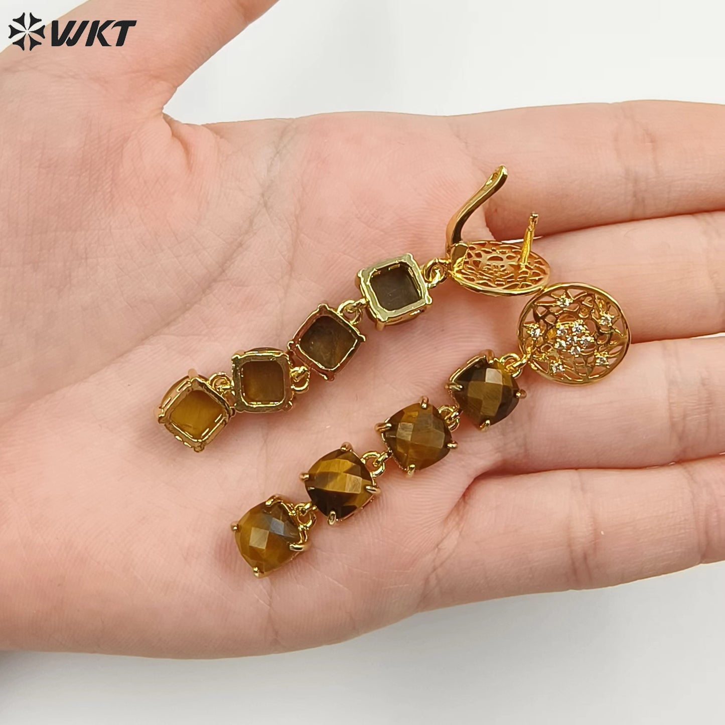 WT-E737 Amazing Colorful Elegant Natural Gemstone Long Charming Earrings Women Pendant Earrings