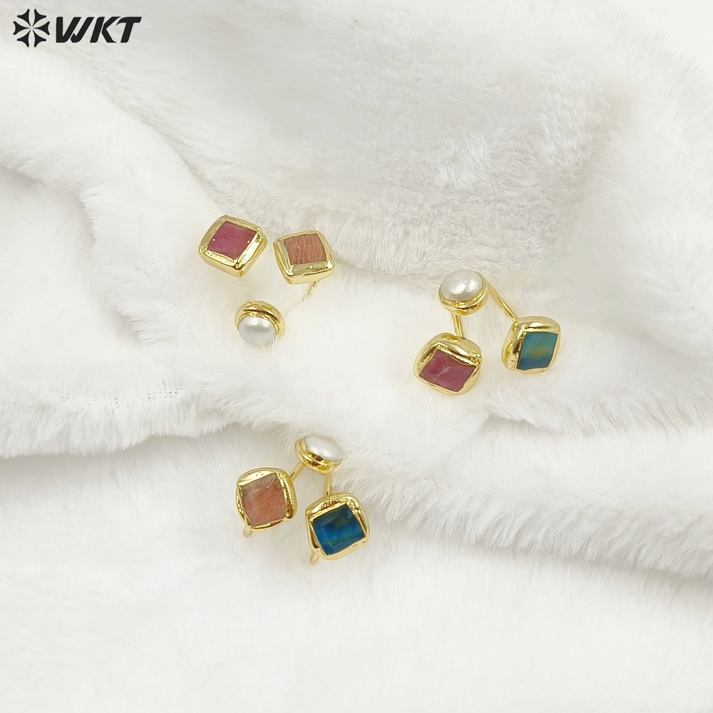 WT-R573 Wonderful Vintage Style 18K Gold Plated Double Natural Stones And Pearl Adjustable Women Rings As Party Present