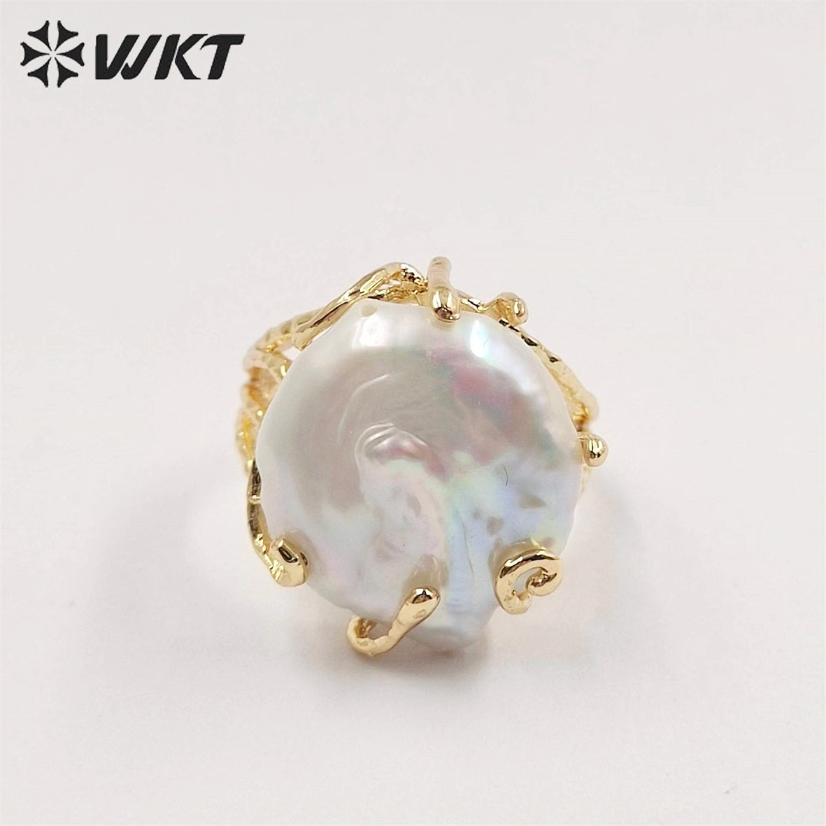 WT-MPR051 Romantic Style Women Freshwater Pearl Ring with 18k Real Gold Plated Delicate Irregular Pearl Setting Gold RING