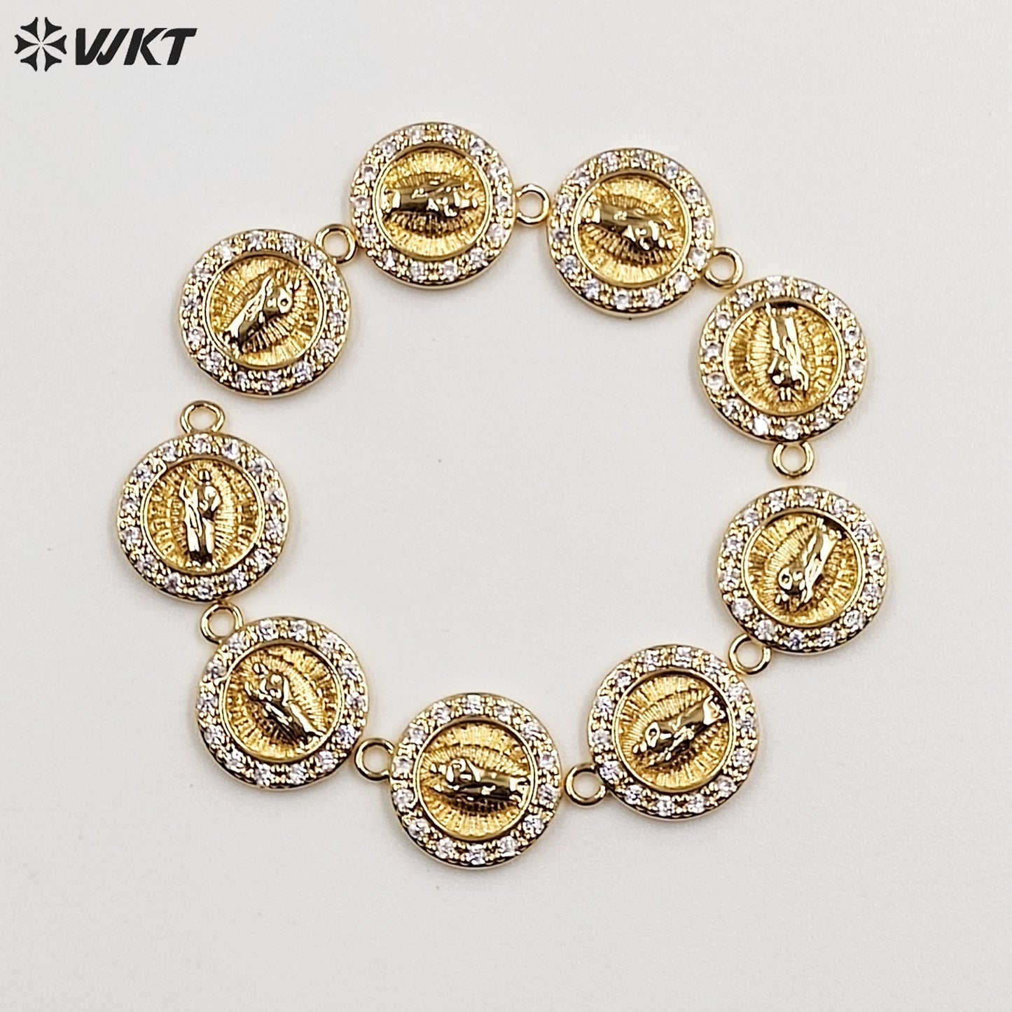 WT-MP267 Newest Vintage Style Cubic Zircon Stone for Bracelet Design Women Gold Bezel Round Pendant
