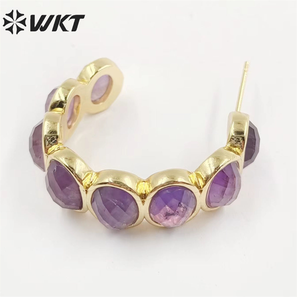 WT-E707 Amazing Fashion Women Natural Gemstone Setting Letter C Crescent Horn Earrings Lady Anniversary Earrings