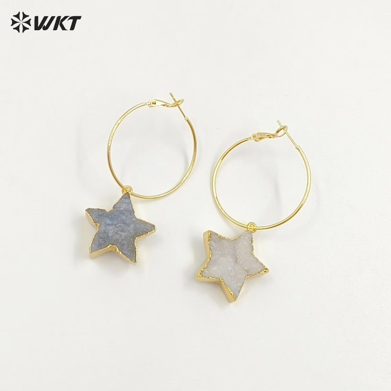 WT-E739 Wholesale Fashion Druzy Five Star Natural Crystal Quartz Stone Earrings Round Hoop Shape Women Beautiful Jewelry